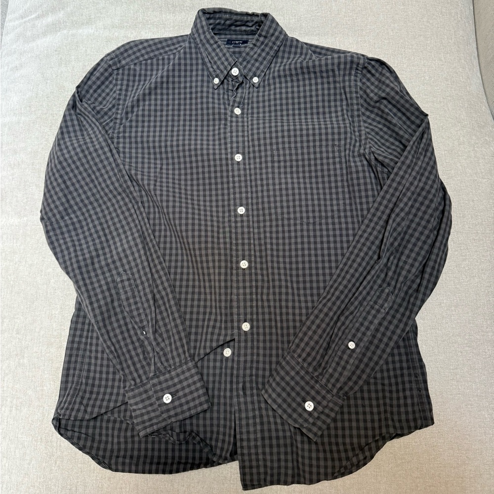 J. Crew Men's Dark Gray Checkered Button Down Shirt